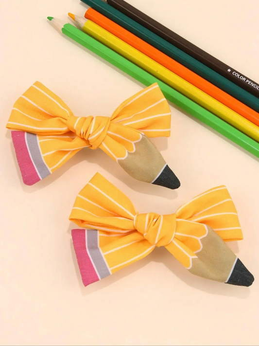 2pcs Back To School Season Pencil Hair Bow Clips