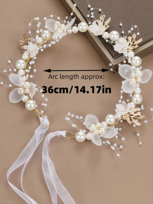 Elegant Pearl-Imitation Flower Hairband, New Forest Style Vintage Hair Accessory