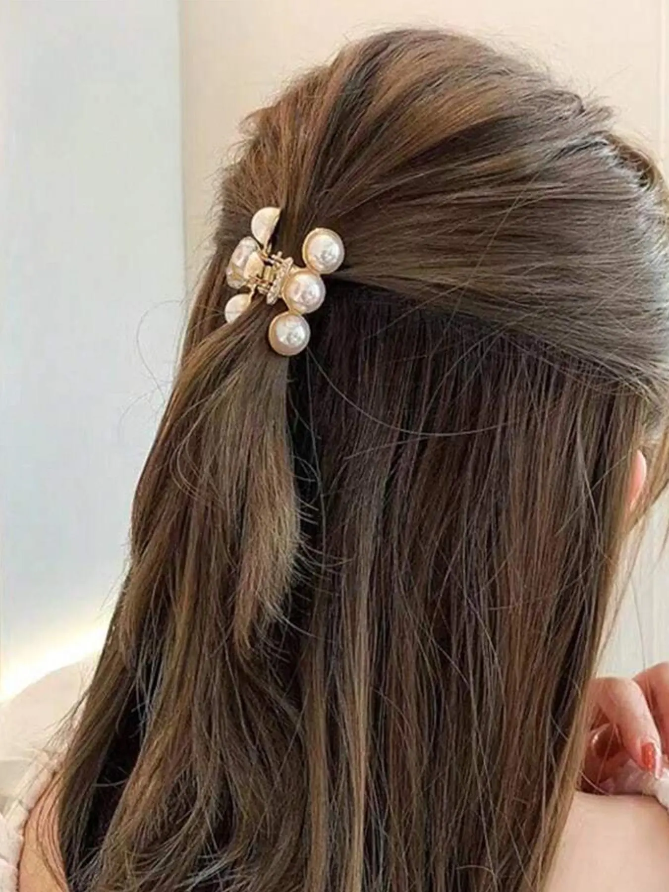 Faux Pearl Decorated Hair Claw for Women
