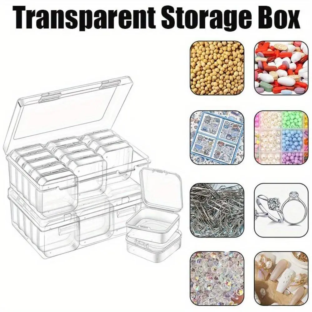 1Pcs Mini Clear Plastic Organizer Boxes with Hinged Snap Closure Lids