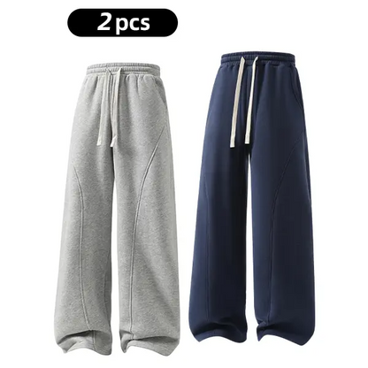 summervibes Men's Solid-Color Drawstring Pants with Curved Blade Design—Casual comfort, relaxed fit suitable for all seasons. Street-style men's trousers perfect for everyday wear and layering. Menswear Beige daily wear pant