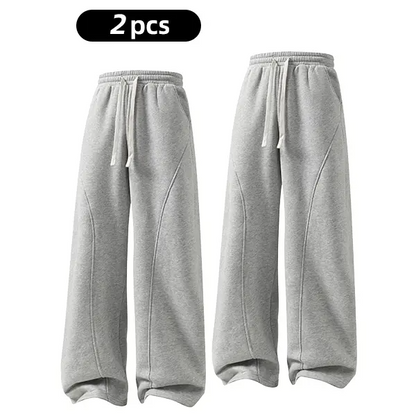 summervibes Men's Solid-Color Drawstring Pants with Curved Blade Design—Casual comfort, relaxed fit suitable for all seasons. Street-style men's trousers perfect for everyday wear and layering. Menswear Beige daily wear pant