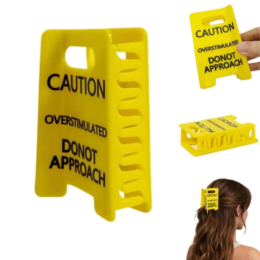 Overstimulated Caution Sign Hair Claw Clip, Setting Boundaries Caution Sign Hair Claw for Women