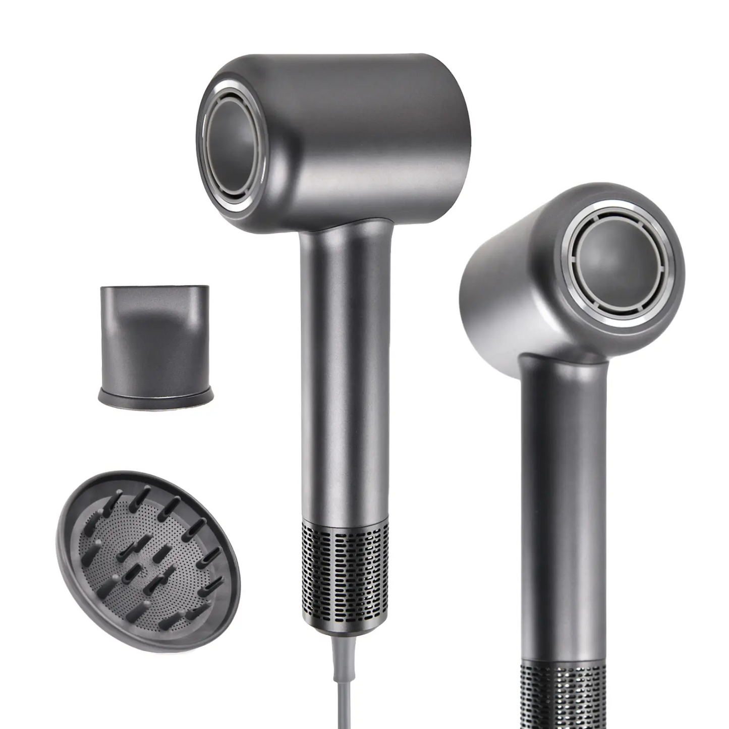 1Set High-Powered Brushless Hair Dryer with Diffuser (Dark Gray) - 110000 RPM Motor, Ionized, Ultra-Quiet, Lightweight, Smart Temperature Control, Smooth Fast Drying for Curly & All Hair Types, Brushless Hair Dryers