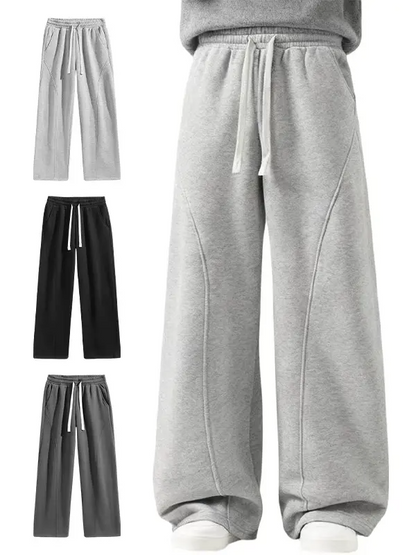 summervibes Men's Solid-Color Drawstring Pants with Curved Blade Design—Casual comfort, relaxed fit suitable for all seasons. Street-style men's trousers perfect for everyday wear and layering. Menswear Beige daily wear pant