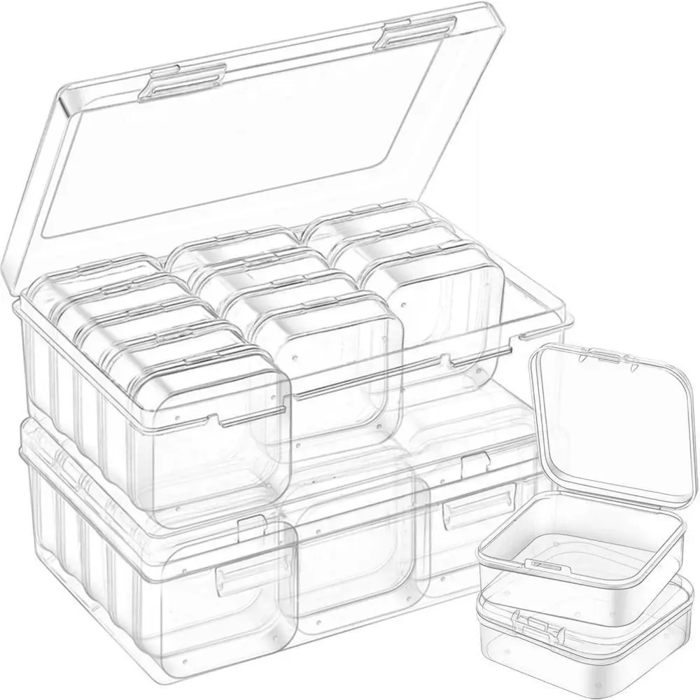 1Pcs Mini Clear Plastic Organizer Boxes with Hinged Snap Closure Lids