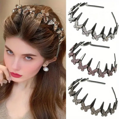 Elegant Wavy Headband for Women Non-Slip Butterfly Crystal