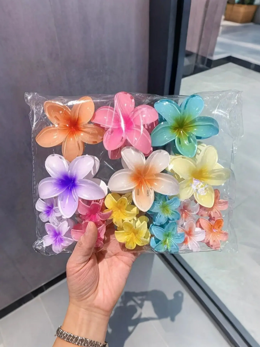 18 Pcs Gradient Candy Color Flower Hair Clips, Hair Clip Set