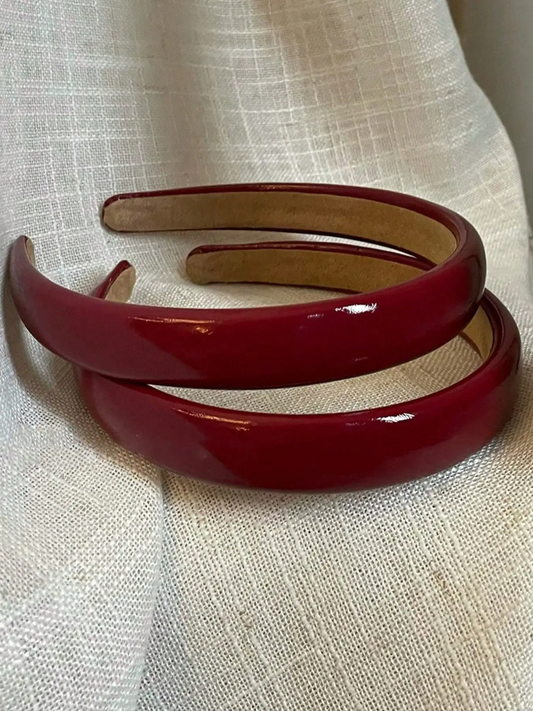 2pcs Vintage Red Faux Leather Headband, Simple Daily Wear Top Knot Hair Hoop