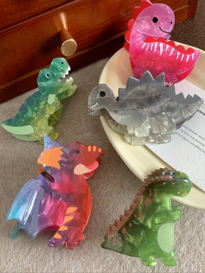 5pcs Gradient Dinosaur Hair Clip, Cute Cartoon Little Dinosaur Claw Clip for Women
