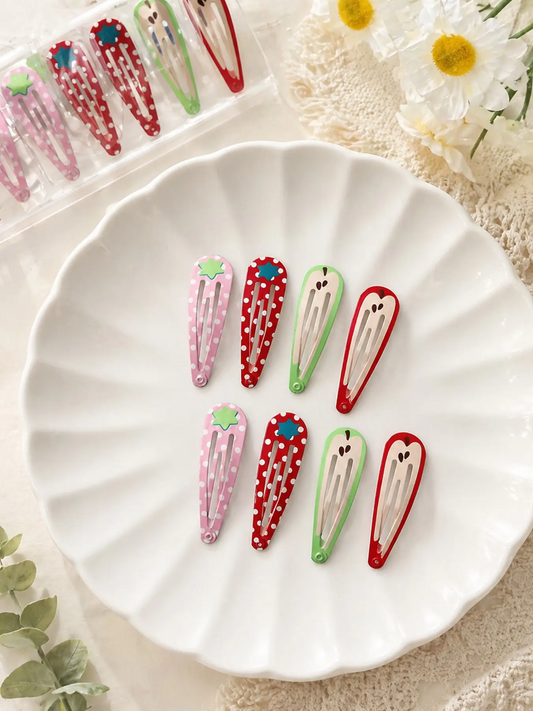 Strawberry & Apple Hair Clips 8Pcs  Cute Aesthetic Y2K Snap Clips for Girls