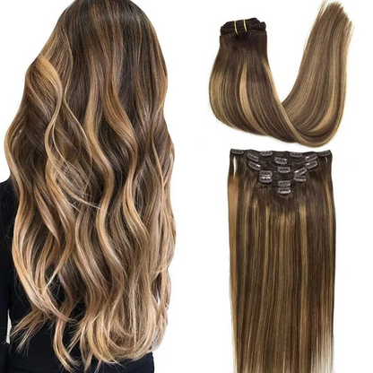 1/2Pcs Hair Extensions Clip in Human Hair Natural Straight Remy Hair Easy
