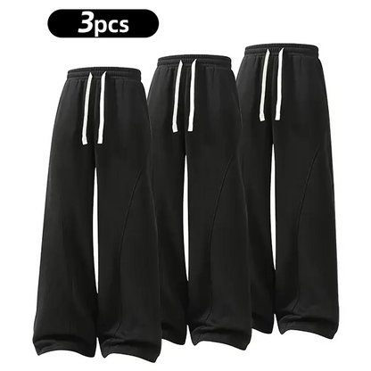 summervibes Men's Solid-Color Drawstring Pants with Curved Blade Design—Casual comfort, relaxed fit suitable for all seasons. Street-style men's trousers perfect for everyday wear and layering. Menswear Beige daily wear pant