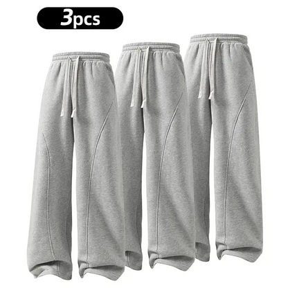 summervibes Men's Solid-Color Drawstring Pants with Curved Blade Design—Casual comfort, relaxed fit suitable for all seasons. Street-style men's trousers perfect for everyday wear and layering. Menswear Beige daily wear pant