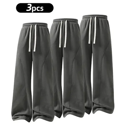 summervibes Men's Solid-Color Drawstring Pants with Curved Blade Design—Casual comfort, relaxed fit suitable for all seasons. Street-style men's trousers perfect for everyday wear and layering. Menswear Beige daily wear pant