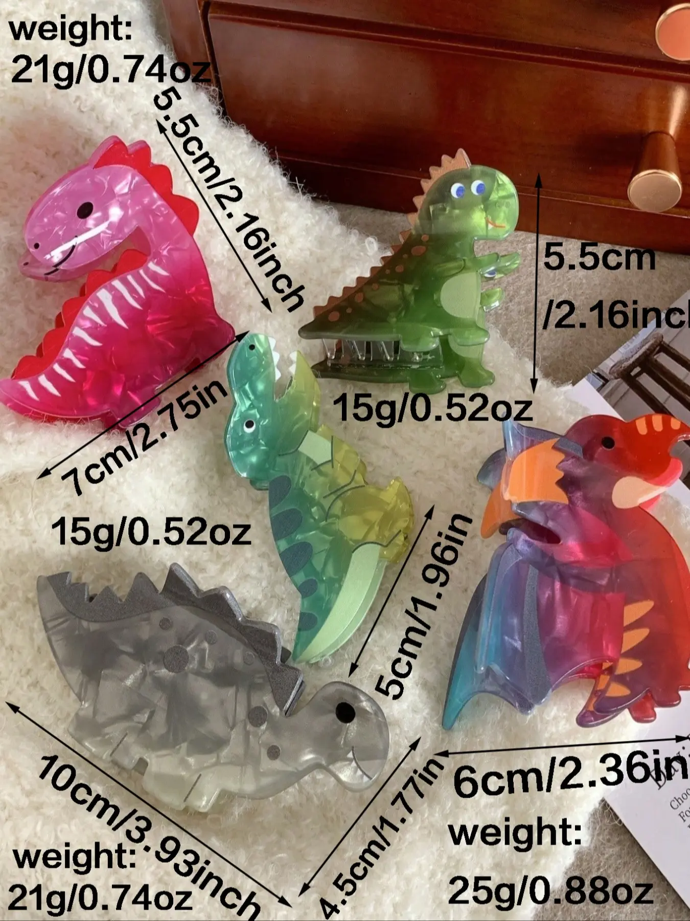 5pcs Gradient Dinosaur Hair Clip, Cute Cartoon Little Dinosaur Claw Clip for Women