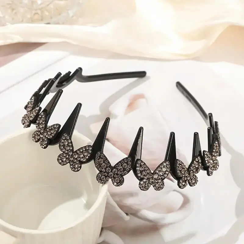 Elegant Wavy Headband for Women Non-Slip Butterfly Crystal