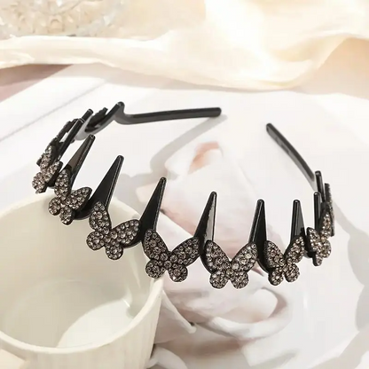 Elegant Wavy Headband for Women Non-Slip Butterfly Crystal