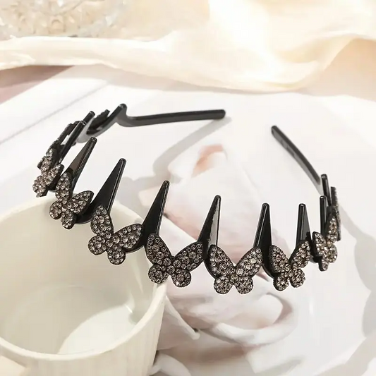 Elegant Wavy Headband for Women Non-Slip Butterfly Crystal