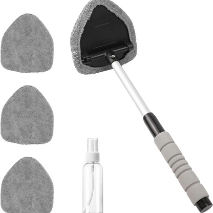 Windshield Cleaning Tool, Microfiber Car Window Cleaner with 4 Reusable and Washable Microfiber Pads and Extendable Handle