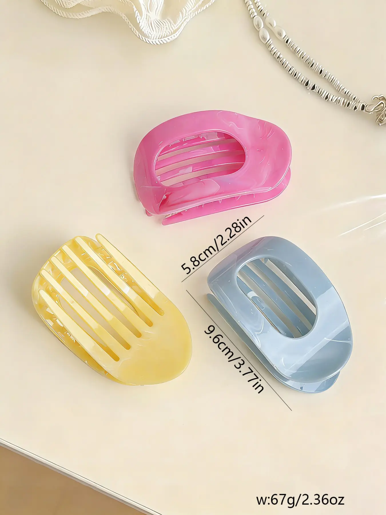 6pcs Sweet Marble Pattern Oval Duckbill Hair Clips, Flat Round Hair Claws