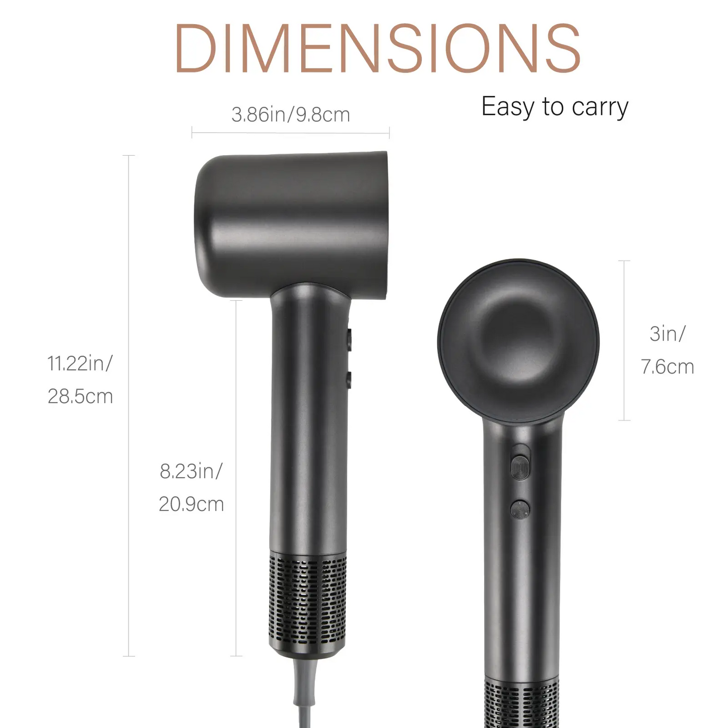 1Set High-Powered Brushless Hair Dryer with Diffuser (Dark Gray) - 110000 RPM Motor, Ionized, Ultra-Quiet, Lightweight, Smart Temperature Control, Smooth Fast Drying for Curly & All Hair Types, Brushless Hair Dryers