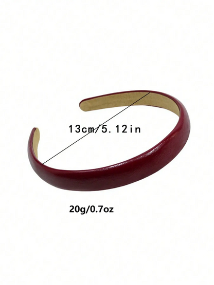 2pcs Vintage Red Faux Leather Headband, Simple Daily Wear Top Knot Hair Hoop