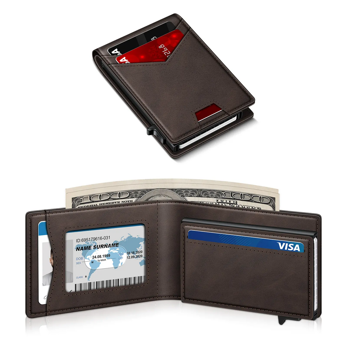 Men's RFID Minimalist Bifold Wallet with Pop-Up Card Holder & Money Clip