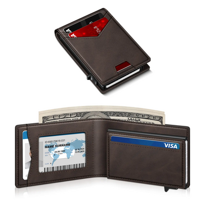 Men's RFID Minimalist Bifold Wallet with Pop-Up Card Holder & Money Clip