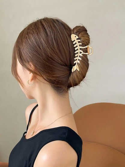 Women's Elegant Fish Bone Design Hair Claws, 2 Counts/set