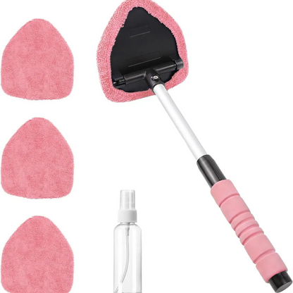 Windshield Cleaning Tool, Microfiber Car Window Cleaner with 4 Reusable and Washable Microfiber Pads and Extendable Handle