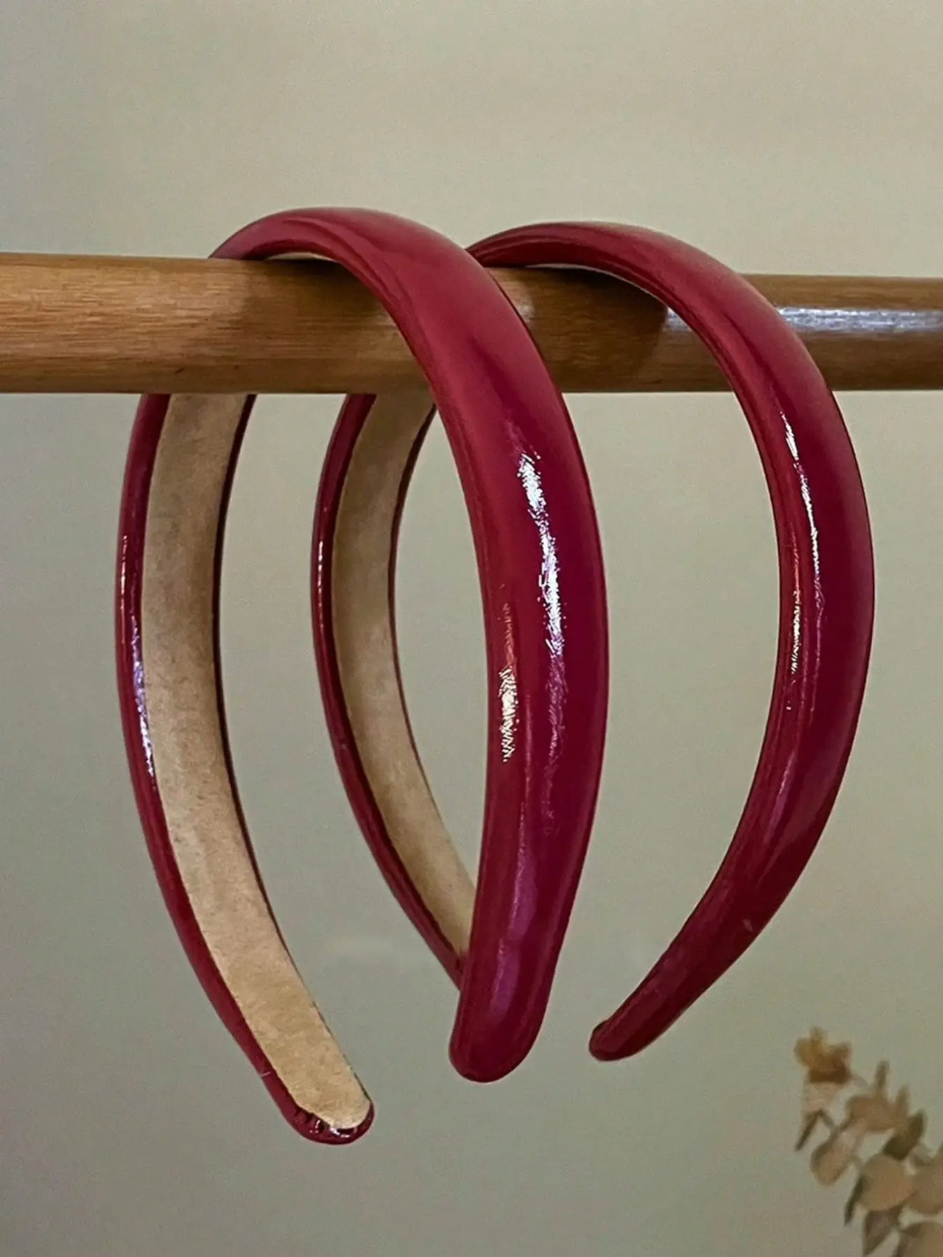 2pcs Vintage Red Faux Leather Headband, Simple Daily Wear Top Knot Hair Hoop