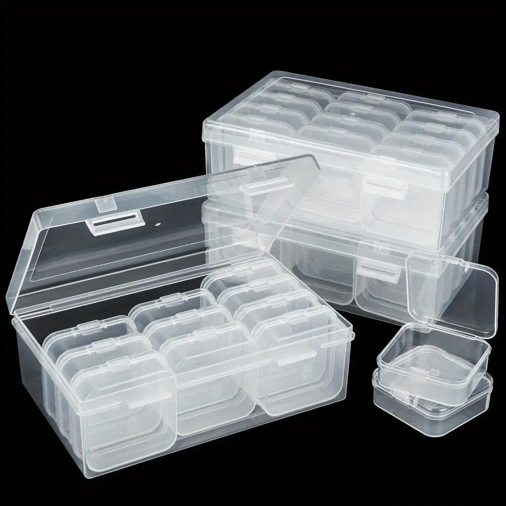 1Pcs Mini Clear Plastic Organizer Boxes with Hinged Snap Closure Lids