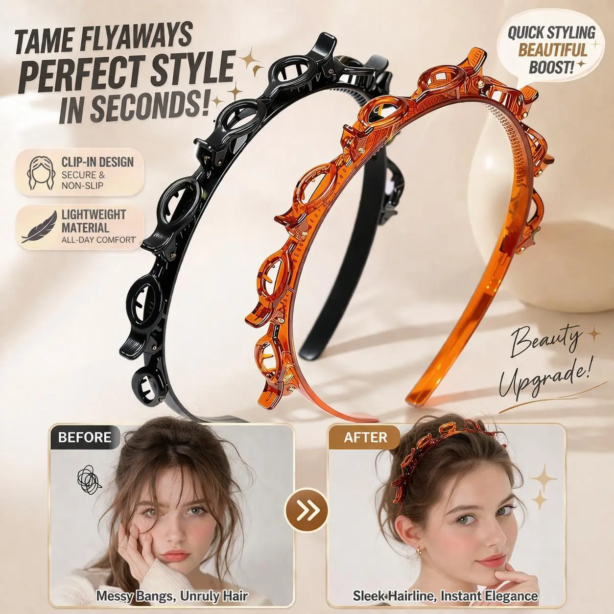 Women's Elegant Minimalist Hair Hoops with Clips, Trendy Simple Style Hair Hoops