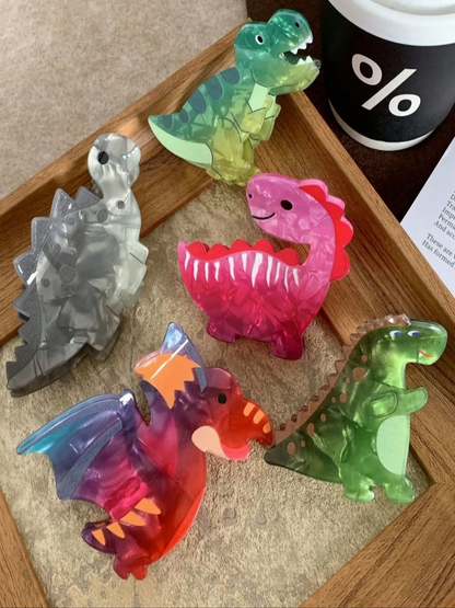 5pcs Gradient Dinosaur Hair Clip, Cute Cartoon Little Dinosaur Claw Clip for Women