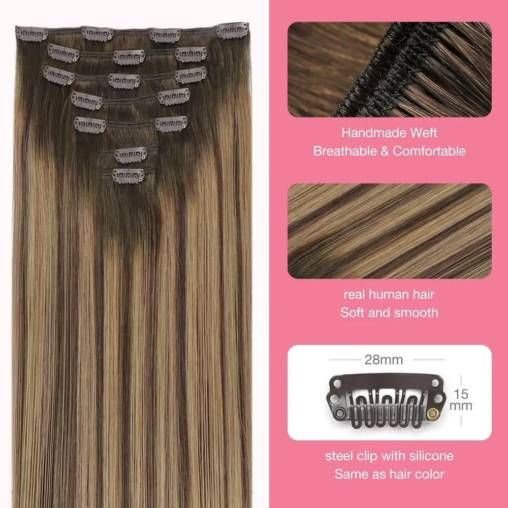 1/2Pcs Hair Extensions Clip in Human Hair Natural Straight Remy Hair Easy