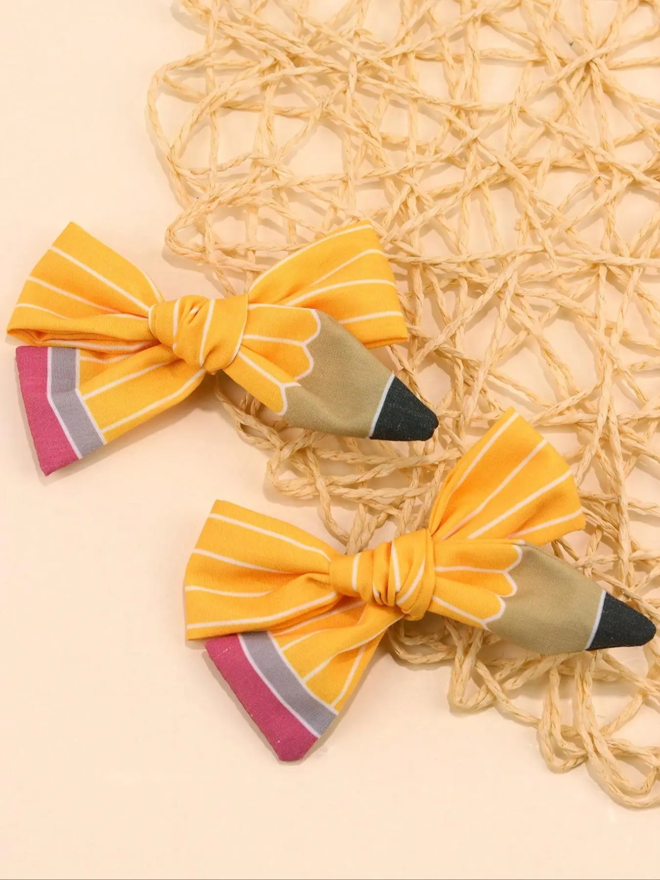 2pcs Back To School Season Pencil Hair Bow Clips