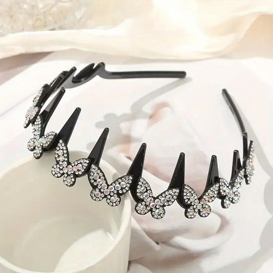 Elegant Wavy Headband for Women Non-Slip Butterfly Crystal