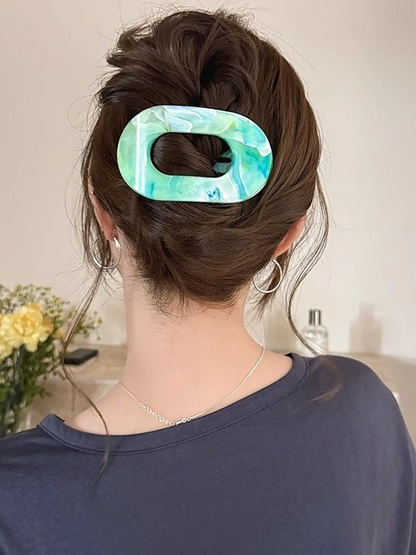 6pcs Sweet Marble Pattern Oval Duckbill Hair Clips, Flat Round Hair Claws