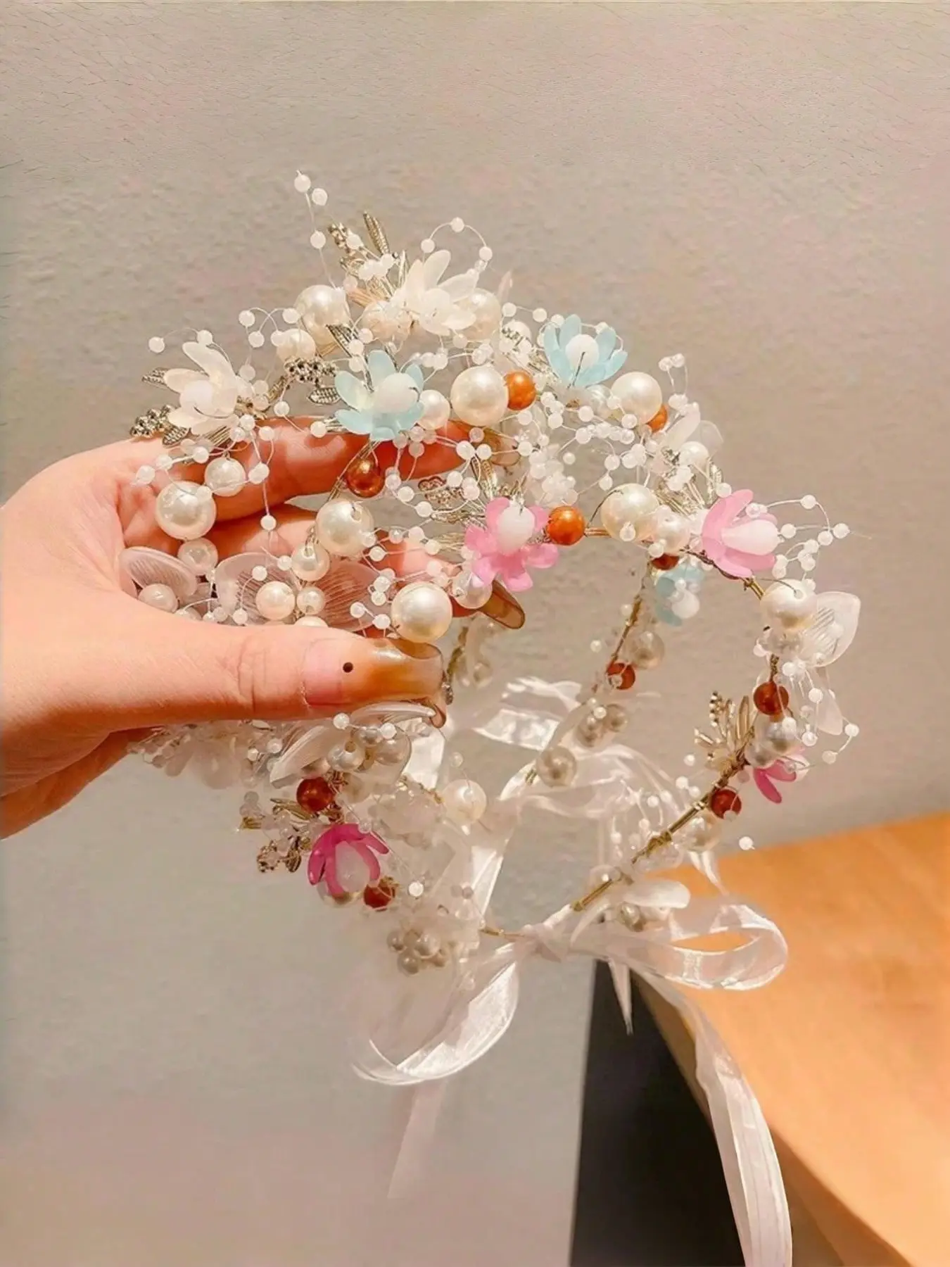 Elegant Pearl-Imitation Flower Hairband, New Forest Style Vintage Hair Accessory