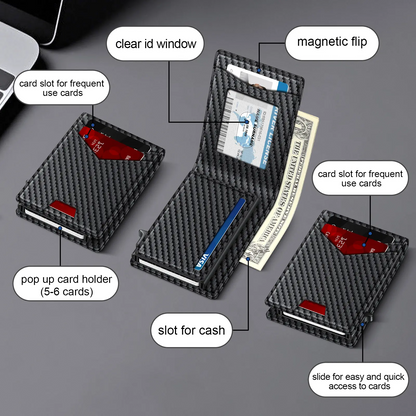 Men's RFID Minimalist Bifold Wallet with Pop-Up Card Holder & Money Clip