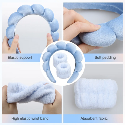 Spa Headband for Women - Makeup Headband & Wrist Washband Set