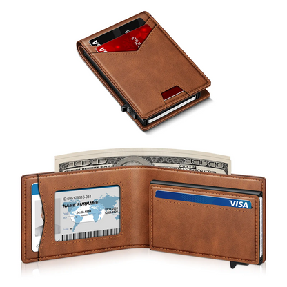 Men's RFID Minimalist Bifold Wallet with Pop-Up Card Holder & Money Clip