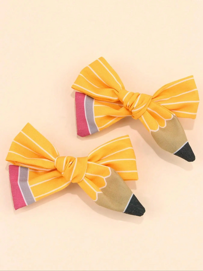 2pcs Back To School Season Pencil Hair Bow Clips