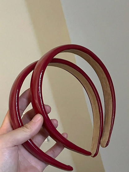 2pcs Vintage Red Faux Leather Headband, Simple Daily Wear Top Knot Hair Hoop