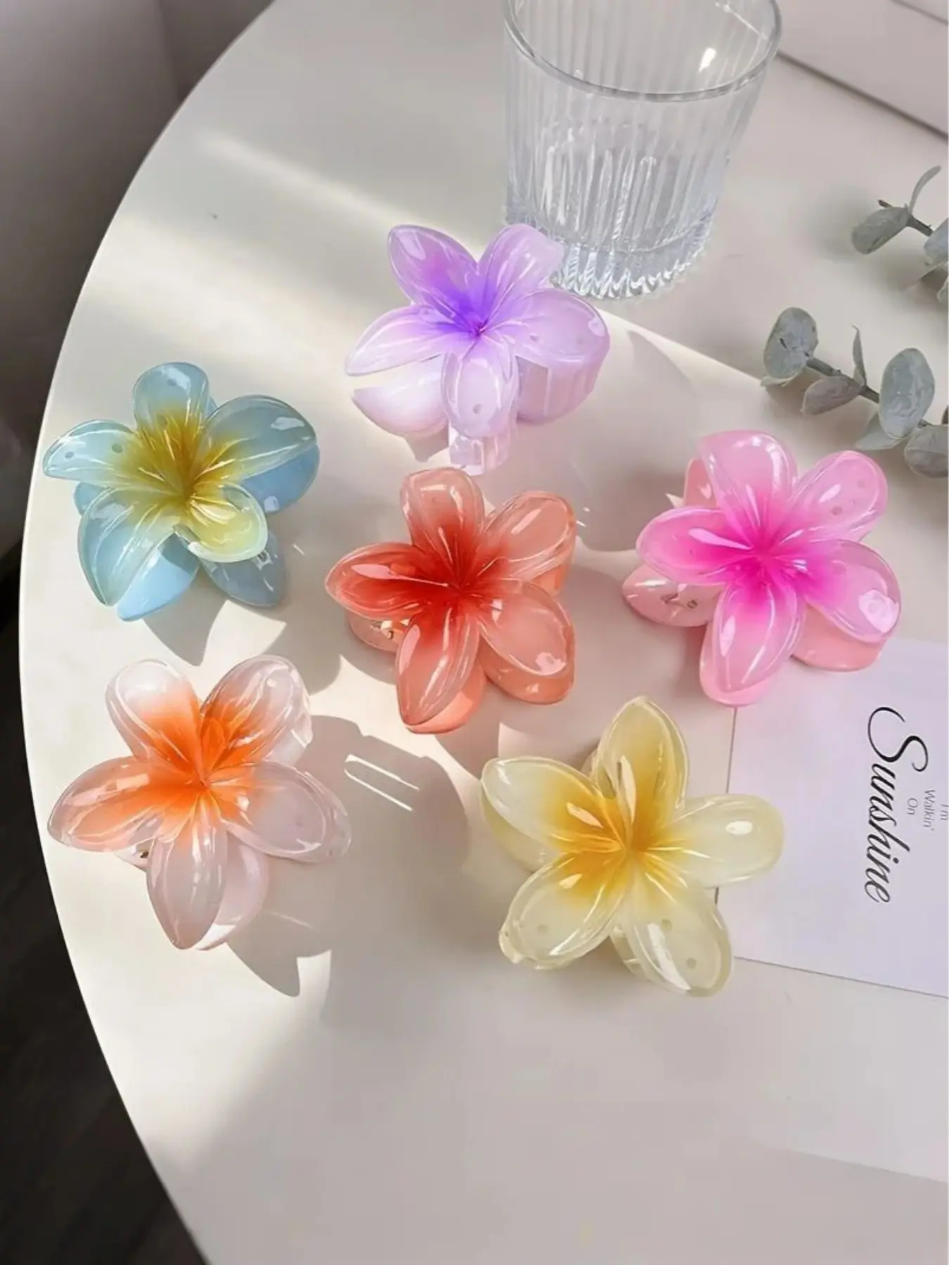 18 Pcs Gradient Candy Color Flower Hair Clips, Hair Clip Set