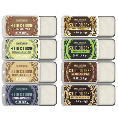 Solid Cologne for Men – 12-Scent Travel Tin Set | Alcohol-Free Balm | 0.5 oz Each