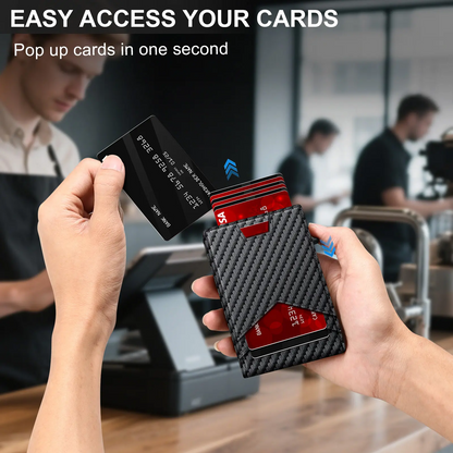 Men's RFID Minimalist Bifold Wallet with Pop-Up Card Holder & Money Clip