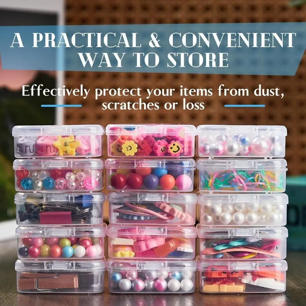 1Pcs Mini Clear Plastic Organizer Boxes with Hinged Snap Closure Lids