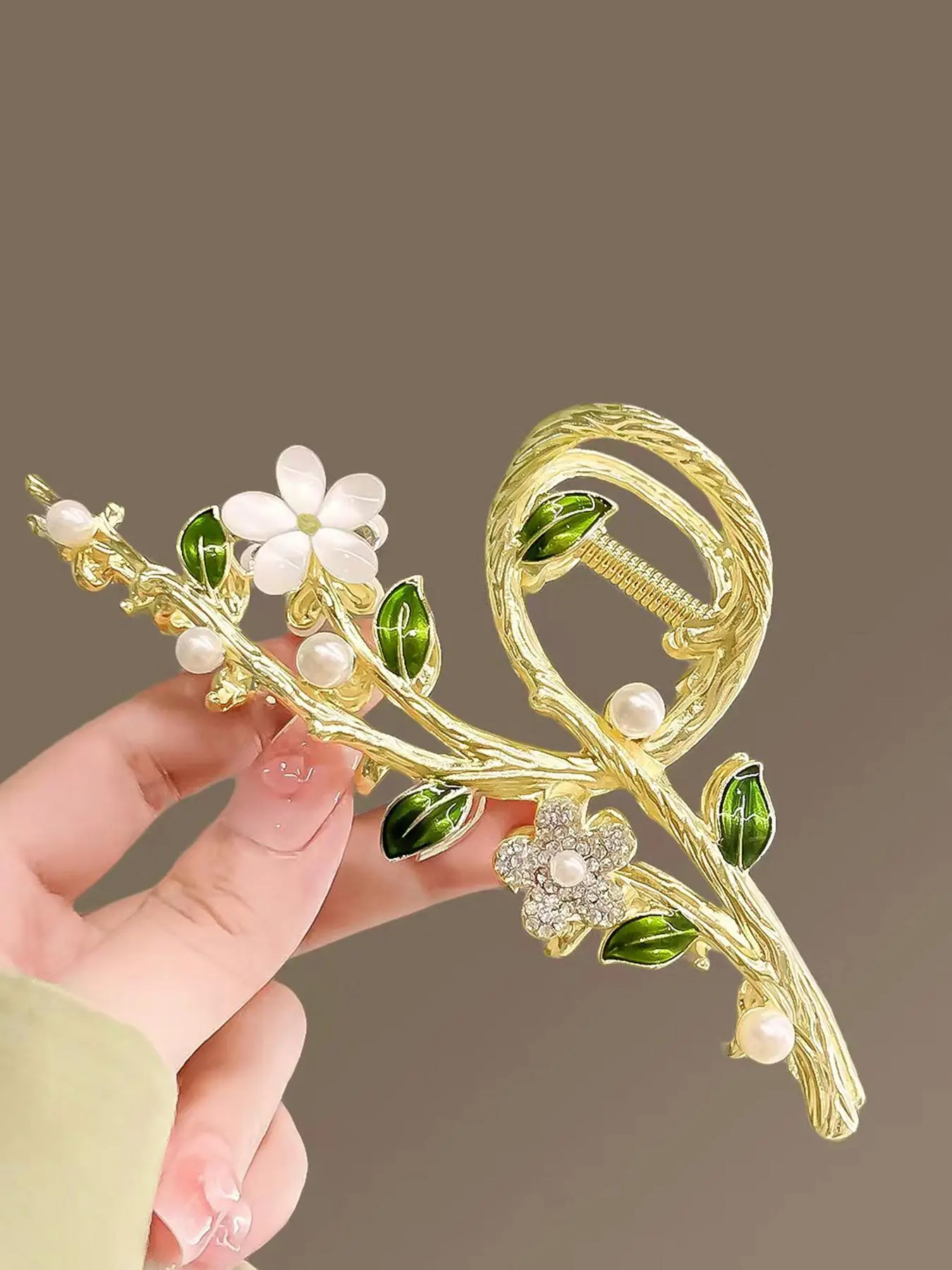 Women's Elegant Faux Pearl & Flower Decor Hair Claw, Exquisite Trendy Hair Claw